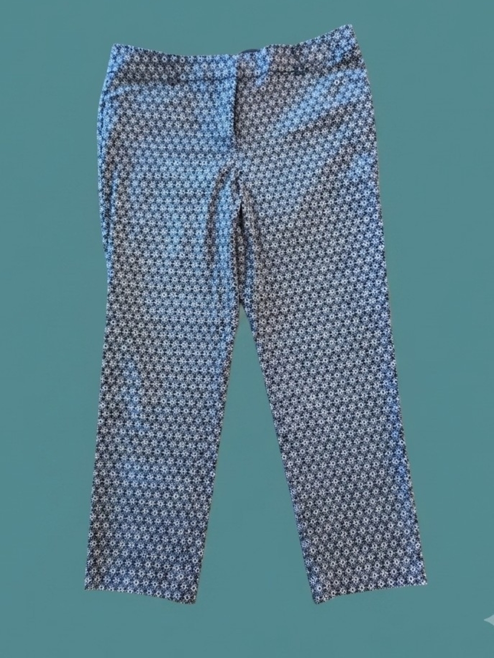Zac & Rachel Petite 12P Black White Geometric Print Ankle Pants